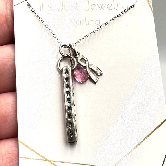 Pink Ribbon Breast Cancer Awareness Sterling Silver Pendant 16 Inch Necklace - Picture 1 of 3